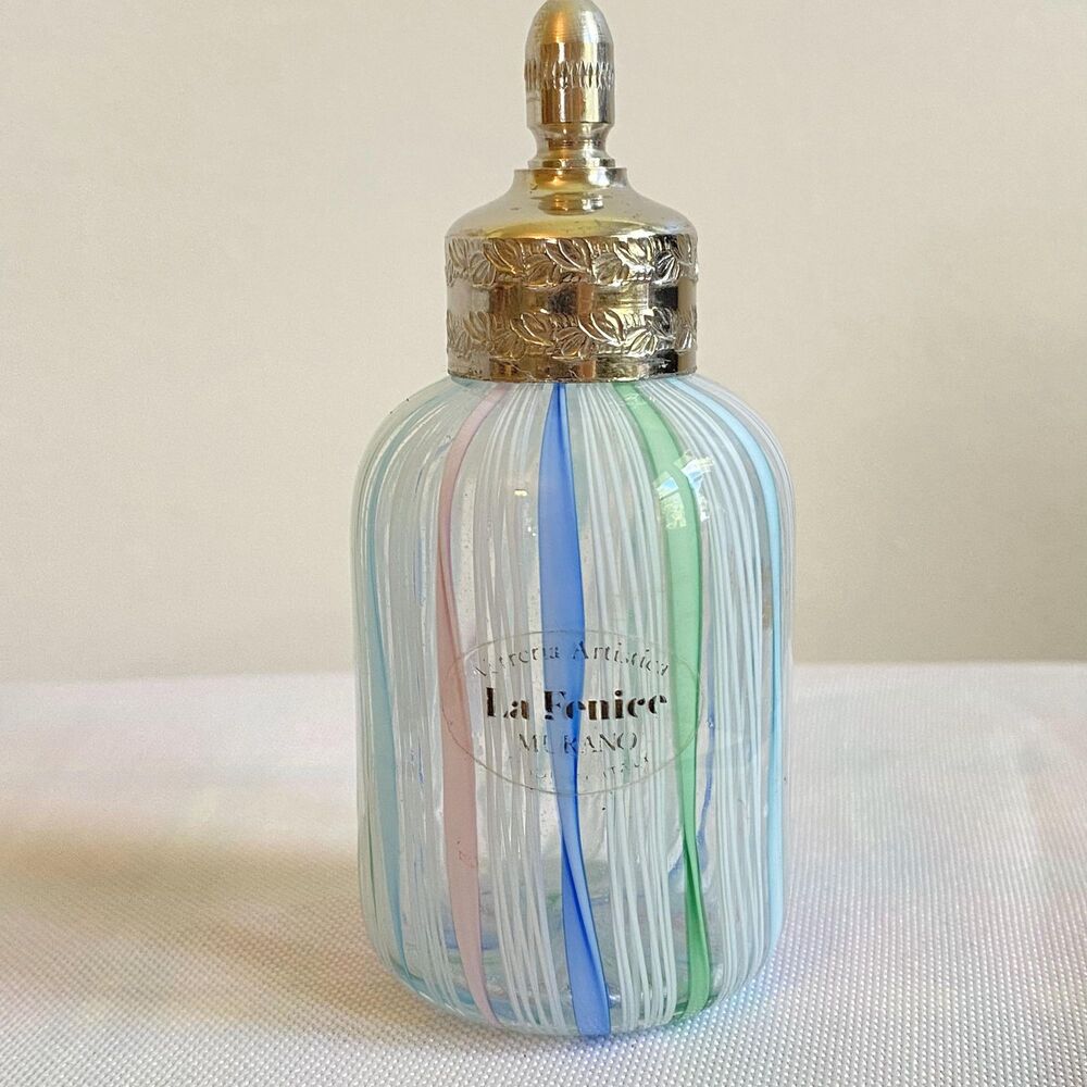 VTG La Fenice Murano Filigrana Glass Perfume Bottle, Blown Glass, Italy, 3.5 in